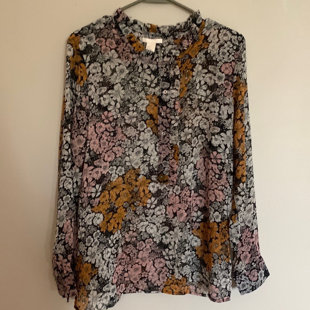 H&M sheer flora long sleeved blouse